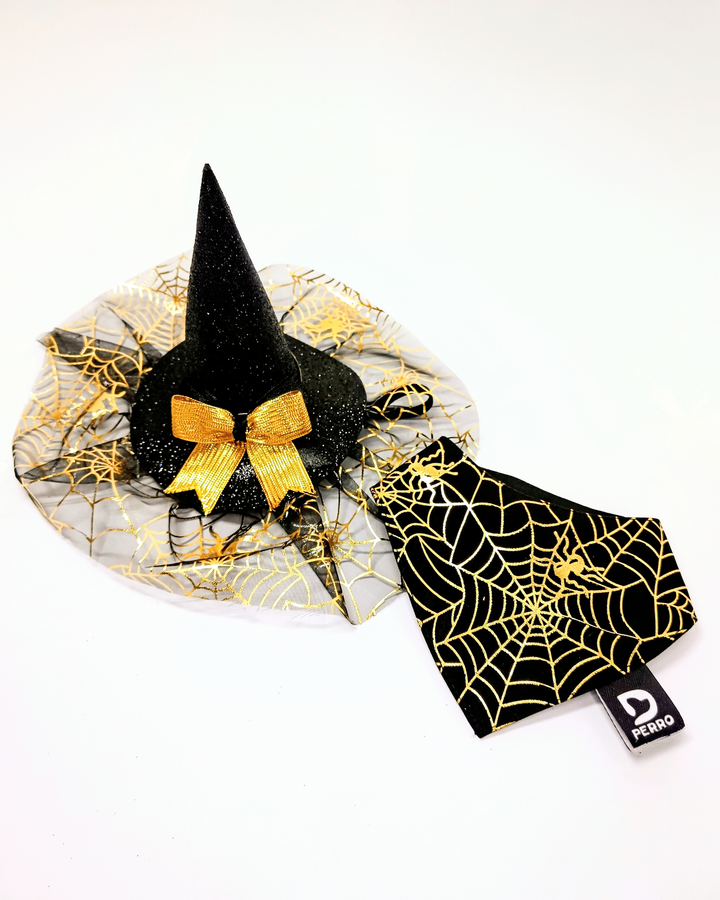 Gorro de Bruja Negro con Dorado para perritas