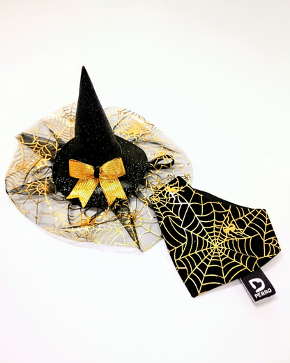 Gorro de Bruja Negro con Dorado para perritas