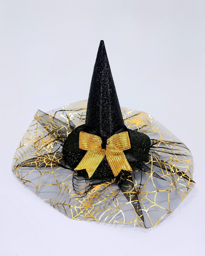 Gorro de Bruja Negro con Dorado para perritas