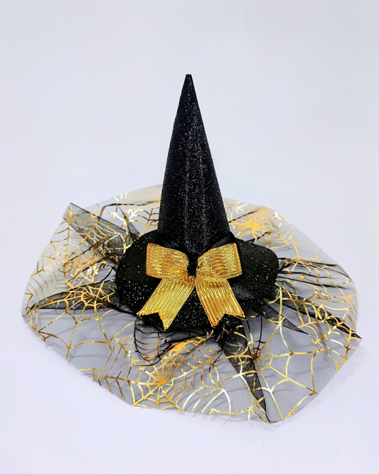 Gorro de Bruja Negro con Dorado para perritas