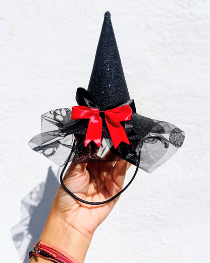 Gorro de bruja negro calavera para perritas