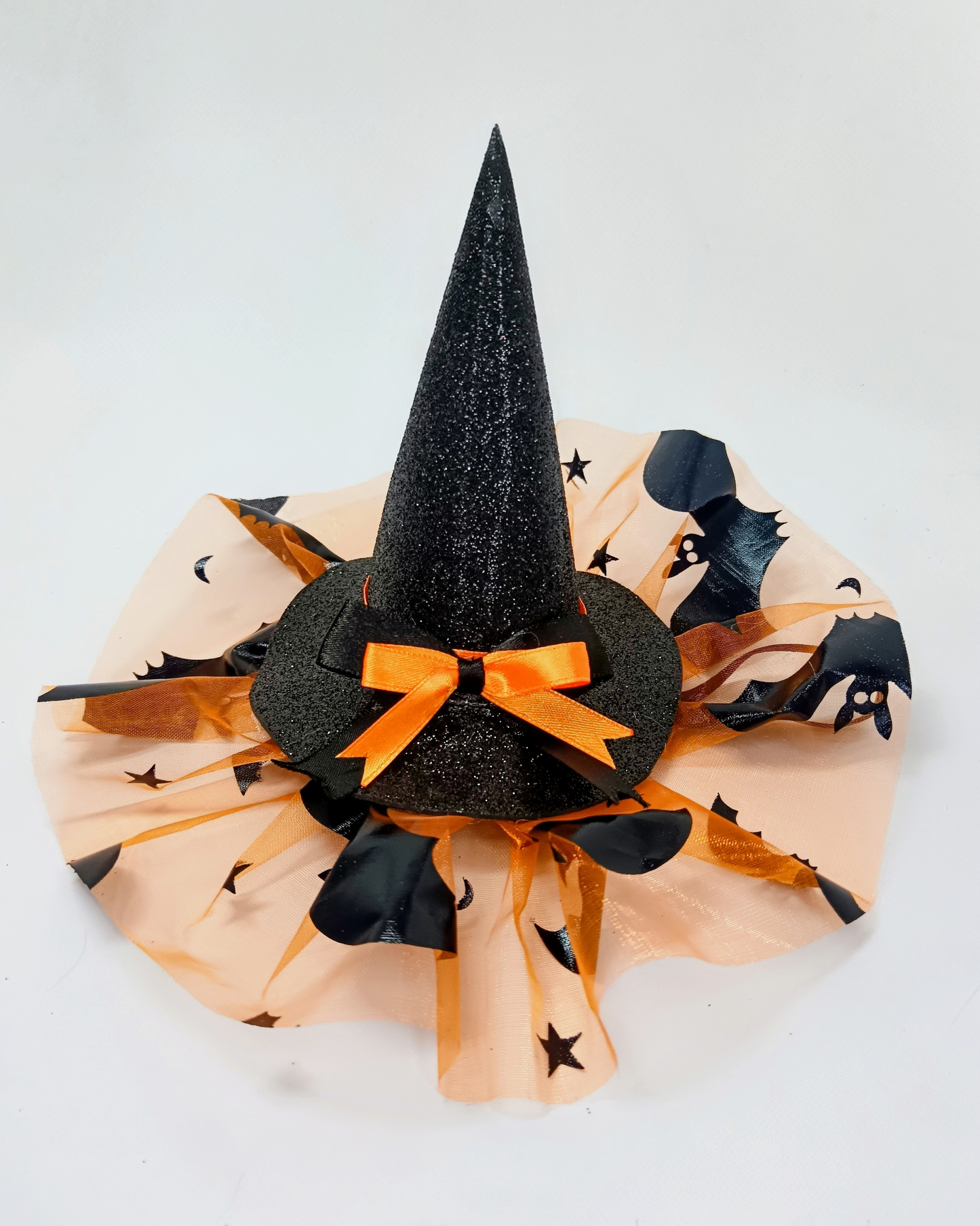 Gorro de bruja negro con naranjo para perritas