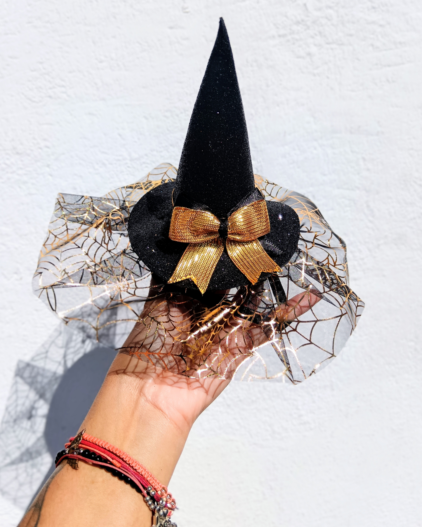 Gorro de Bruja Negro con Dorado para perritas
